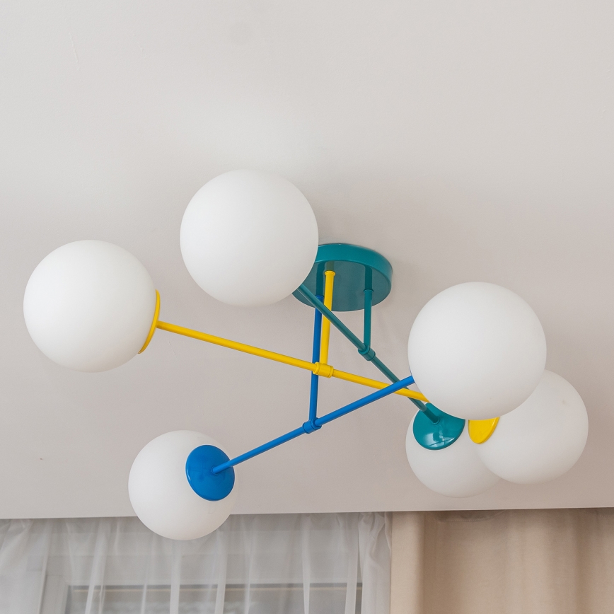 Плафон MOON 6xE27/15W/230V тюркоаз/жълто/синьо