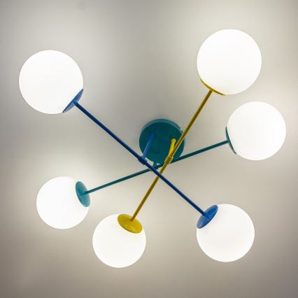 Плафон MOON 6xE27/15W/230V тюркоаз/жълто/синьо