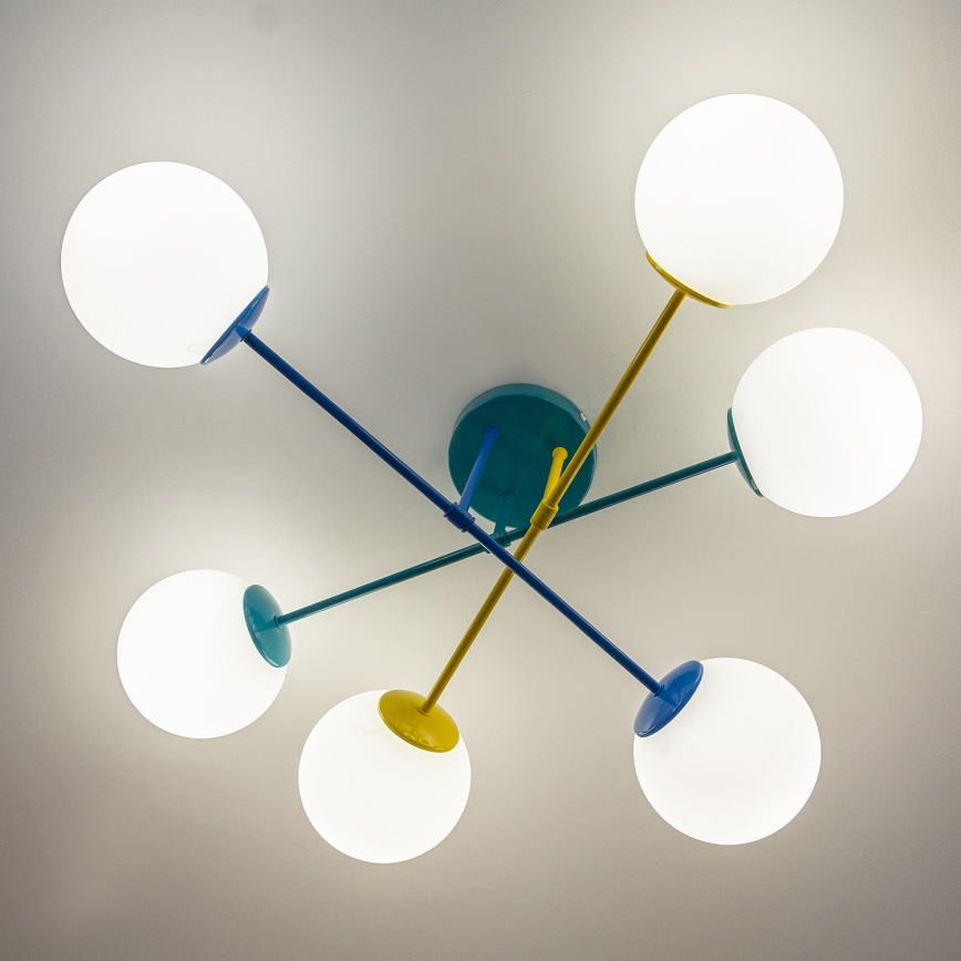 Плафон MOON 6xE27/15W/230V тюркоаз/жълто/синьо