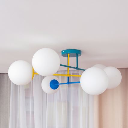 Плафон MOON 6xE27/15W/230V тюркоаз/жълто/синьо