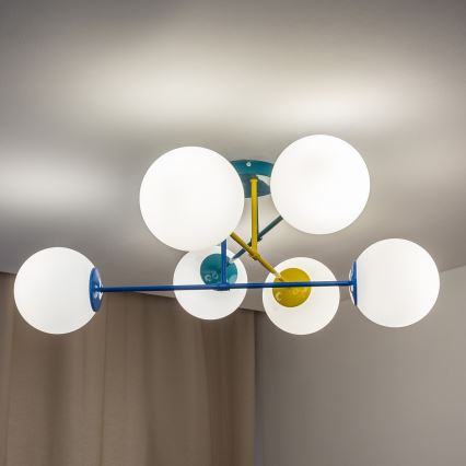 Плафон MOON 6xE27/15W/230V тюркоаз/жълто/синьо