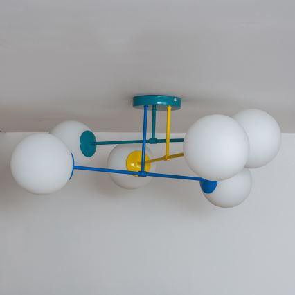 Плафон MOON 6xE27/15W/230V тюркоаз/жълто/синьо