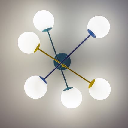 Плафон MOON 6xE27/15W/230V тюркоаз/жълто/синьо