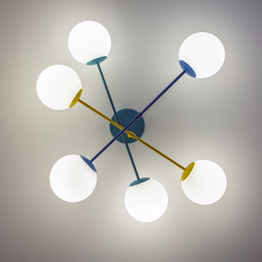 Плафон MOON 6xE27/15W/230V тюркоаз/жълто/синьо