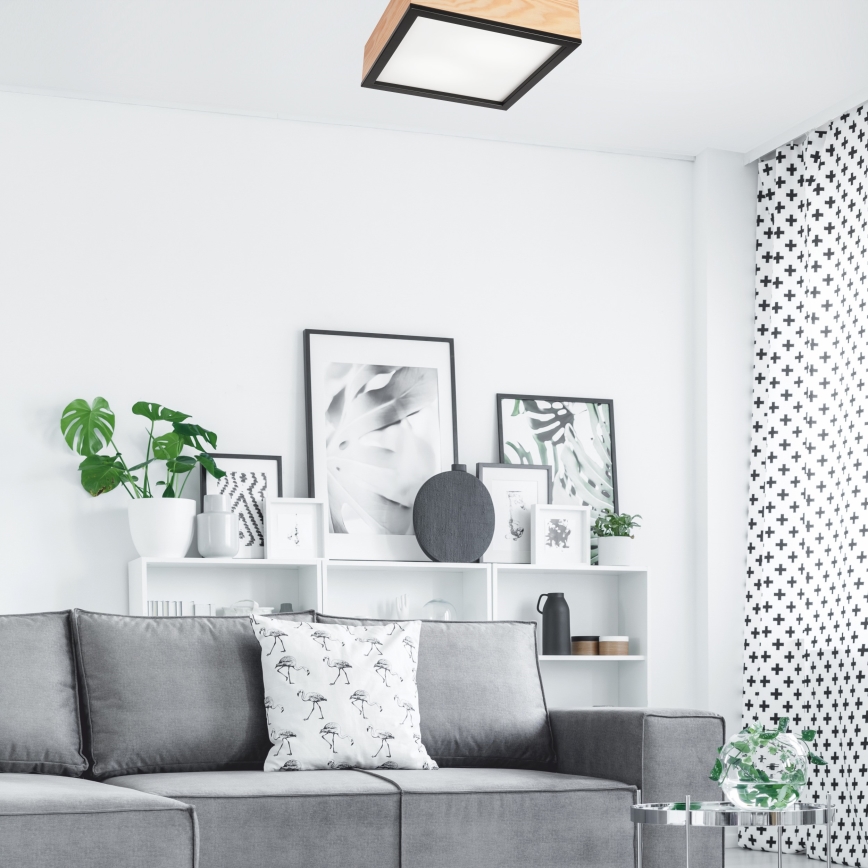 Плафон NATURAL SQUARE 2xE27/15W/230V 31x31 см бор/черен