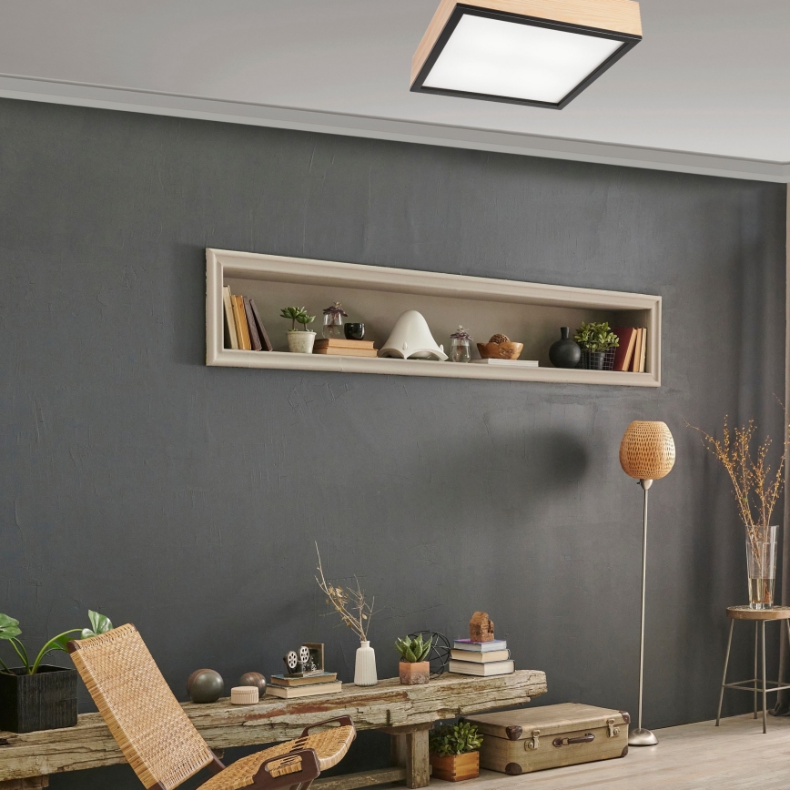 Плафон NATURAL SQUARE 4xE27/15W/230V 39x39 см бор/черен
