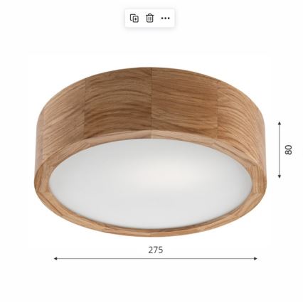 Плафон OAK 1xE27/60W/230V дъб ø 27,5 см - FSC сертифицирано
