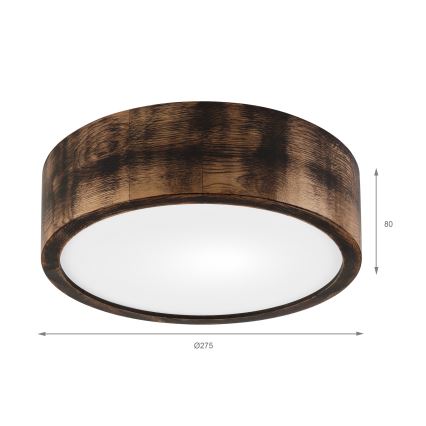 Плафон OAK SMOKY 1xE27/15W/230V ø 27,5 см дъб/тъмнокафяв