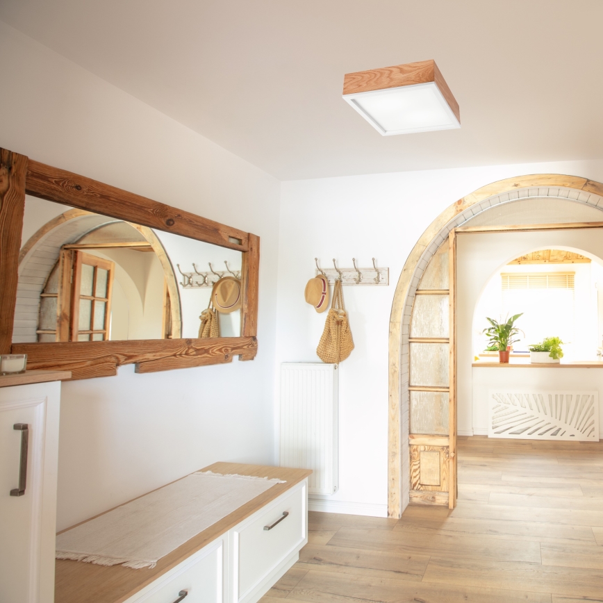 Плафон OAK SQUARE 2xE27/15W/230V 31x31 см дъб/бял