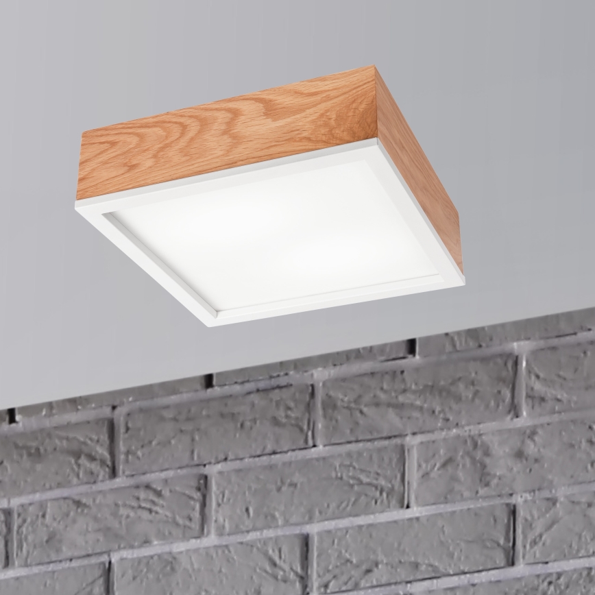 Плафон OAK SQUARE 2xE27/15W/230V 31x31 см дъб/бял
