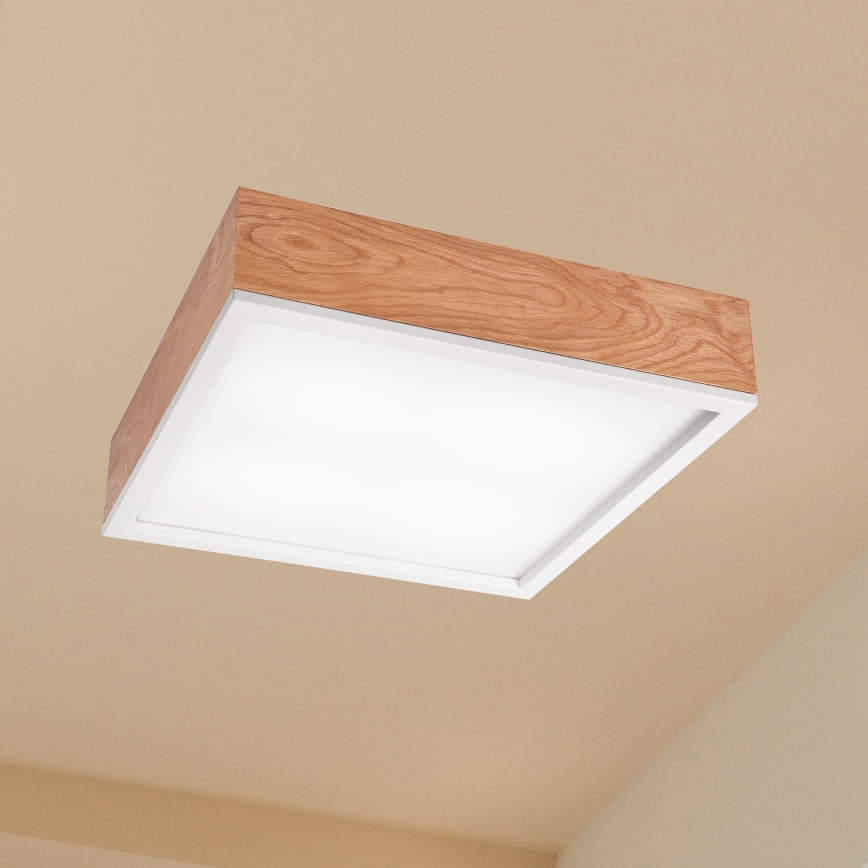 Плафон OAK SQUARE 4xE27/15W/230V 39x39 см дъб/бял