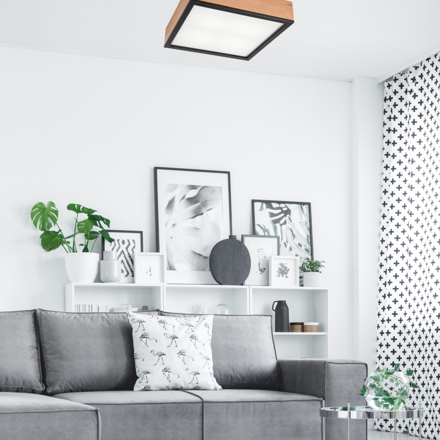 Плафон OAK SQUARE 4xE27/15W/230V 39x39 см дъб/черен