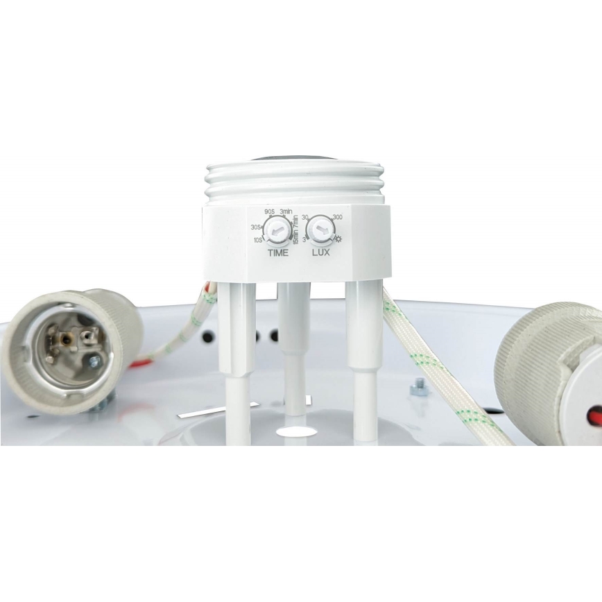 Плафон с датчик за движение и за здрач MANA 2xE27/40W/230V Ø30 см бял