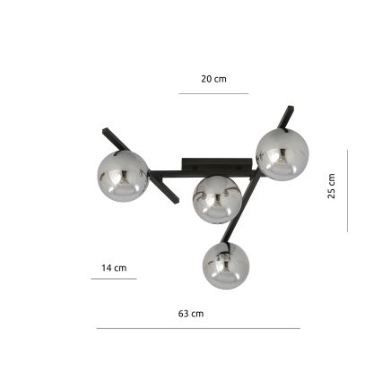 Плафон SMART 4xE14/10W/230V черен/сив