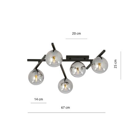 Плафон SMART 5xE14/10W/230V черен/сив