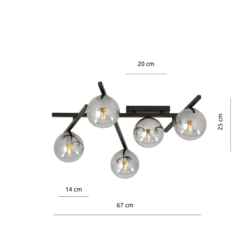 Плафон SMART 5xE14/10W/230V черен/сив