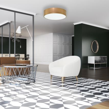 Плафон със сензор за движение и сумрак CLEO 2xE27/24W/230V, диаметър 30 см, златист