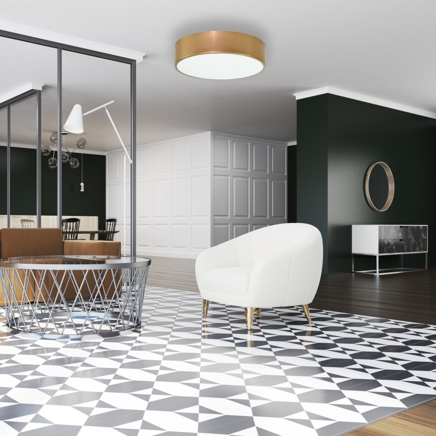 Плафон със сензор за движение и сумрак CLEO 2xE27/24W/230V, диаметър 30 см, златист