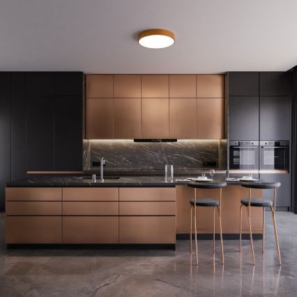 Таванно осветително тяло с датчик за движение и здрач CLEO, 4xE27/24W/230V, Ø 50 см, медено