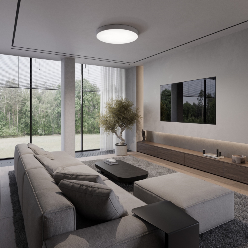 Таванно осветително тяло с датчик за движение и за здрач CLEO 6xE27/24W/230V Ø 80 cm сиво