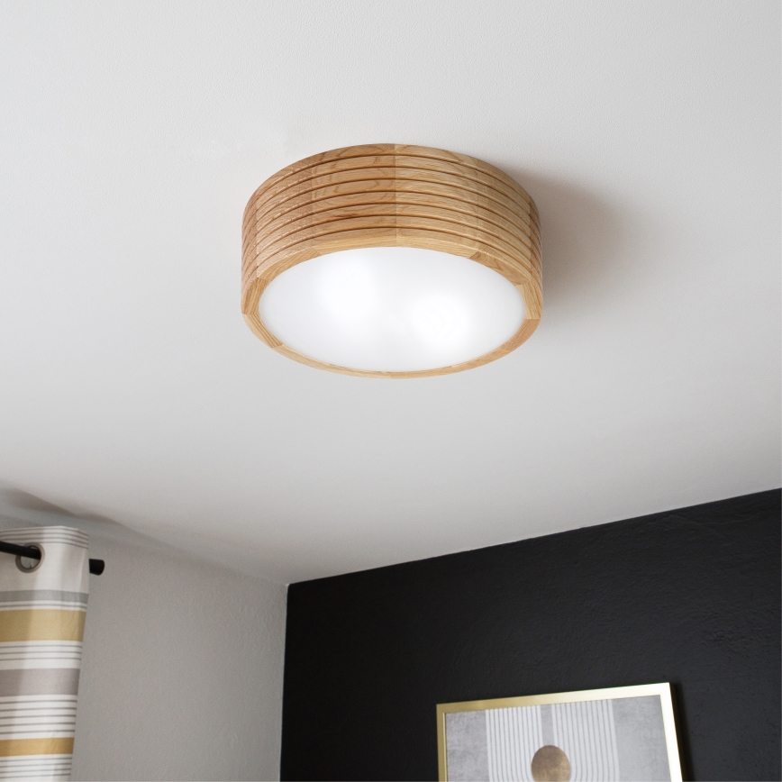 Плафон за баня LINARO 2xE27/15W/230V IP54, дъб, диаметър 27 см