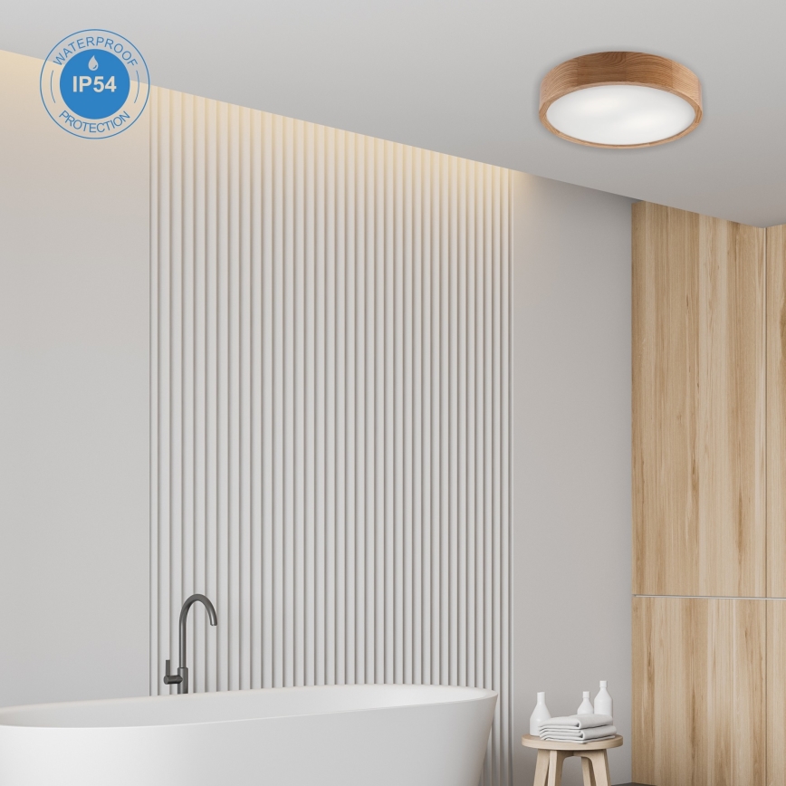 Плафон за баня OAK 3xE27/15W/230V дъб ø 37 см IP54 - FSC сертифицирано