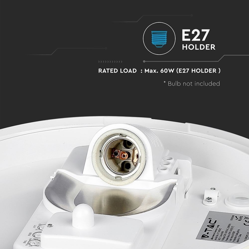 Плафон за баня със сензор 1xE27/60W/230V IP44 ø 29,6 см