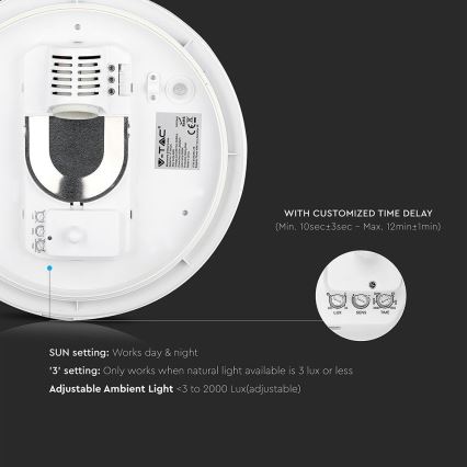 Плафон за баня със сензор 1xE27/60W/230V IP44 ø 29,6 см