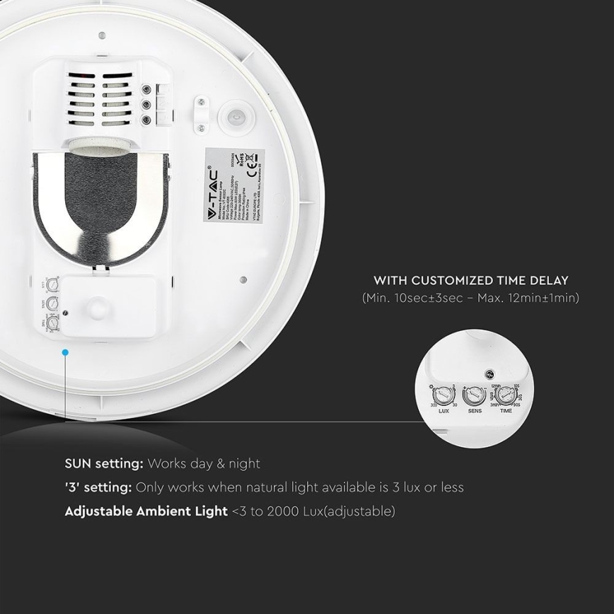 Плафон за баня със сензор 1xE27/60W/230V IP44 ø 29,6 см