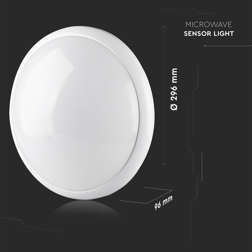 Плафон за баня със сензор 1xE27/60W/230V IP44 ø 29,6 см