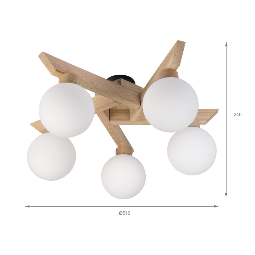 Плафонен полилей ANTONIO 5xG9/5W/230V дъб/бял