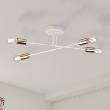 Плафонен полилей CAMBRIDGE 4xE27/15W/230V месинг/бял