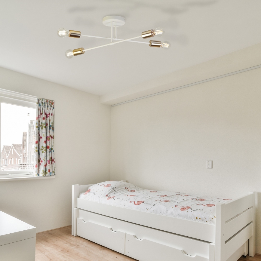 Плафонен полилей CAMBRIDGE 4xE27/15W/230V месинг/бял
