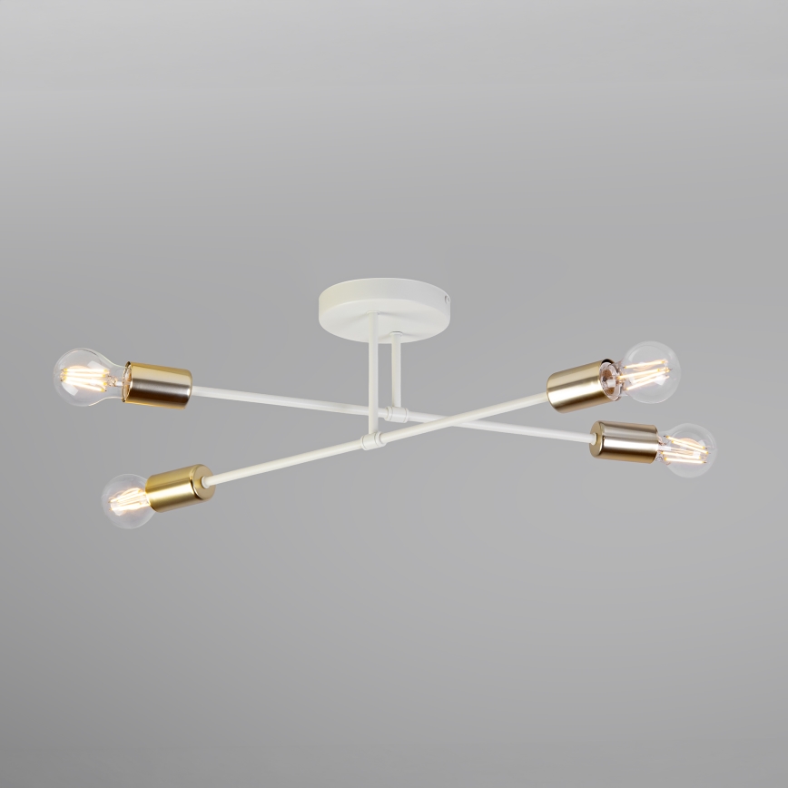Плафонен полилей CAMBRIDGE 4xE27/15W/230V месинг/бял