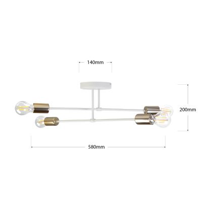 Плафонен полилей CAMBRIDGE 4xE27/15W/230V месинг/бял