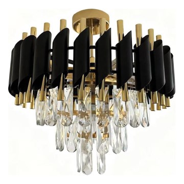 Плафонен полилей CRISTAL 5xE14/10W/230V черен/златен