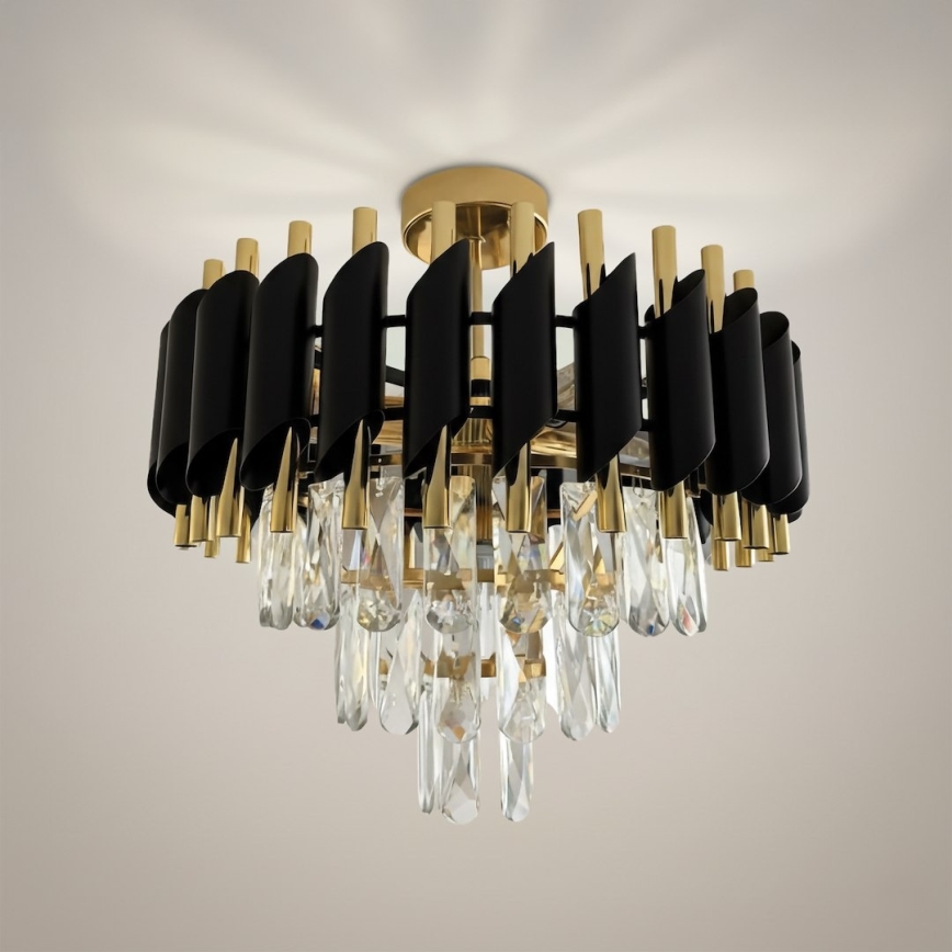 Плафонен полилей CRISTAL 5xE14/10W/230V черен/златен