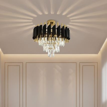 Плафонен полилей CRISTAL 5xE14/10W/230V черен/златен