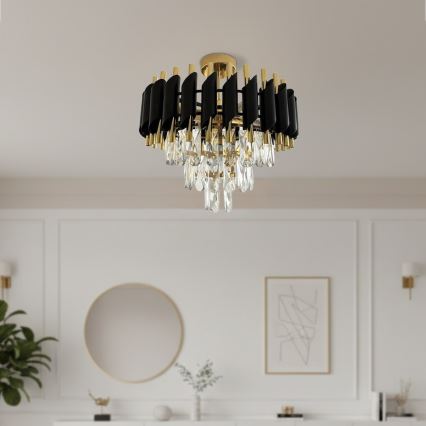 Плафонен полилей CRISTAL 5xE14/10W/230V черен/златен