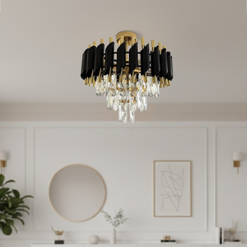Плафонен полилей CRISTAL 5xE14/10W/230V черен/златен
