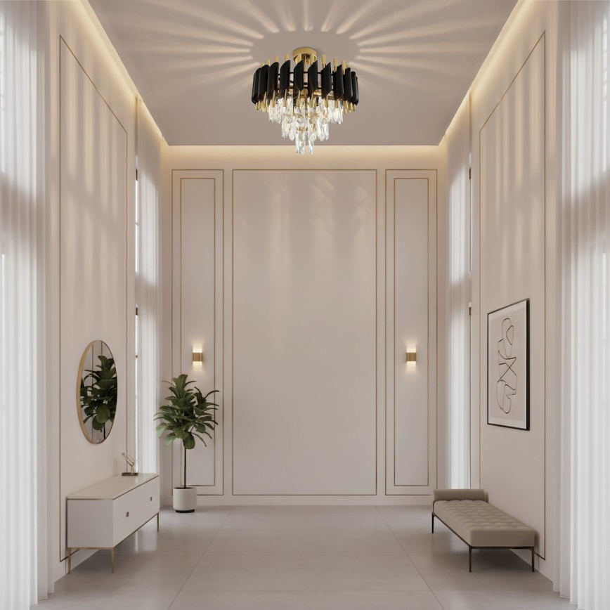 Плафонен полилей CRISTAL 5xE14/10W/230V черен/златен