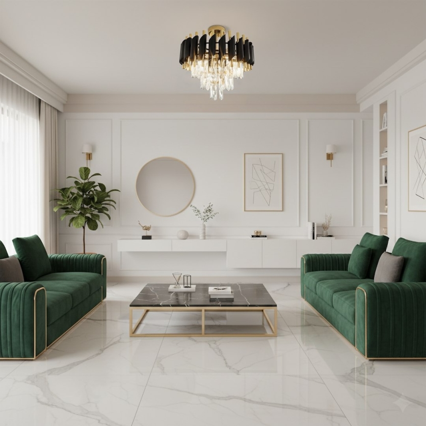 Плафонен полилей CRISTAL 5xE14/10W/230V черен/златен