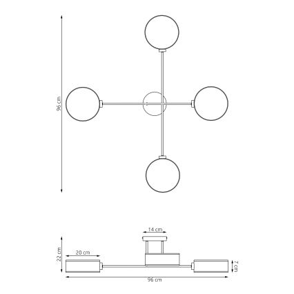 Плафонен полилей MAGA 4xE14/10W/230V черен/сив