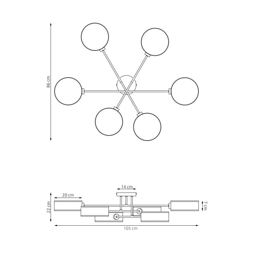 Плафонен полилей MAGA 6xE14/10W/230V черен