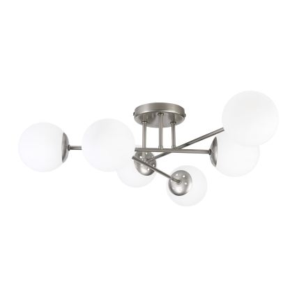 Плафонен полилей MALENA 6xE14/5W/230V матов хром/бял