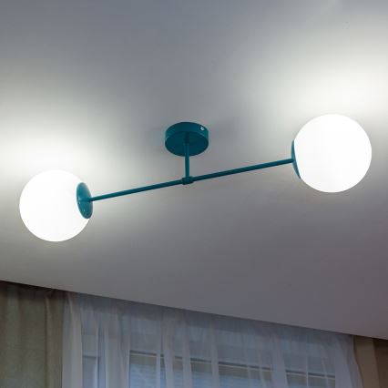 Плафонен полилей MOON 2xE27/15W/230V тюркоазен