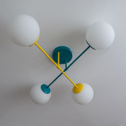 Плафонен полилей MOON 4xE27/15W/230V тюркоаз/жълт