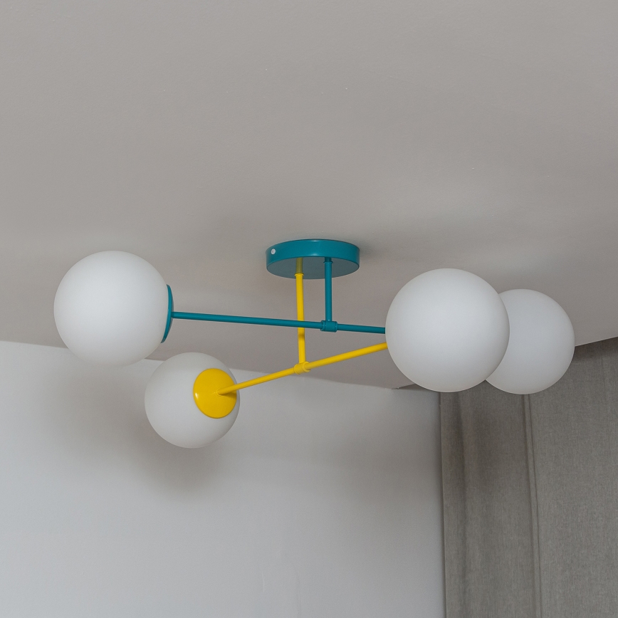 Плафонен полилей MOON 4xE27/15W/230V тюркоаз/жълт