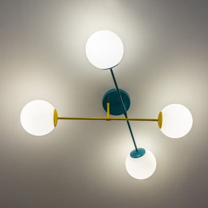 Плафонен полилей MOON 4xE27/15W/230V тюркоаз/жълт