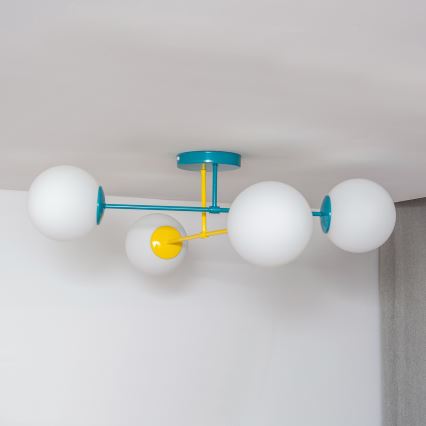 Плафонен полилей MOON 4xE27/15W/230V тюркоаз/жълт